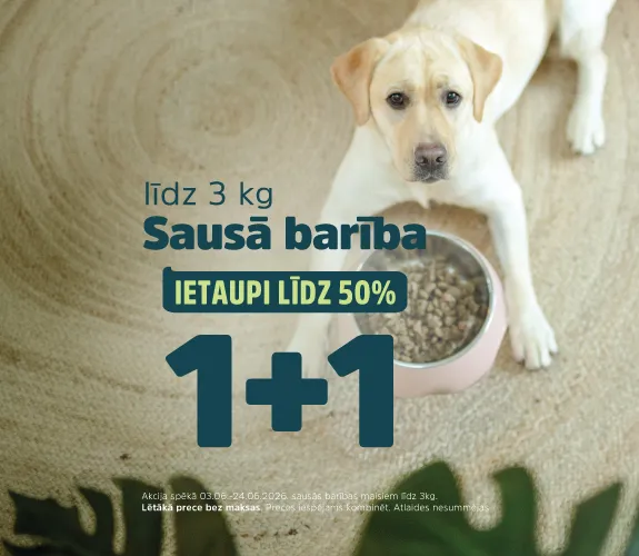 līdz 3kg  sausā barība 1+1