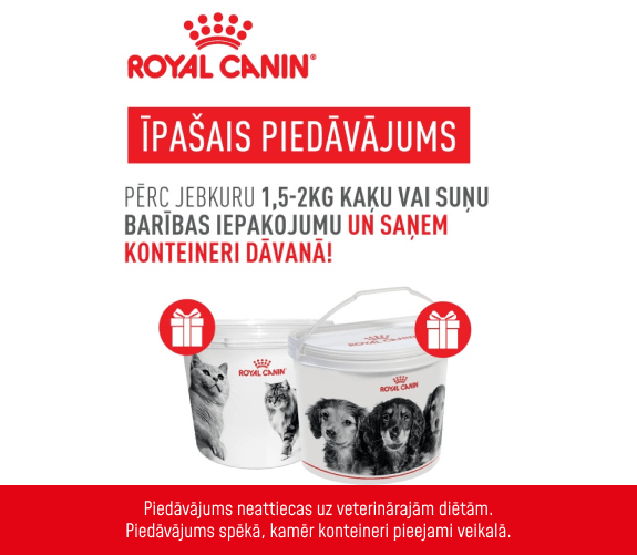 Pērkot Royal Canin sauso barību, saņem barības konteineru dāvanā
