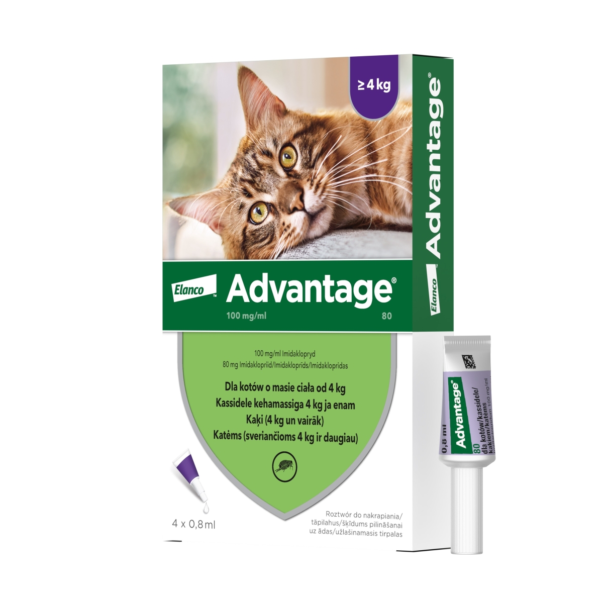 Advantage 80 mg šķīdums pret blusām kaķiem virs 4 kg 4 gab - Produkta attēls