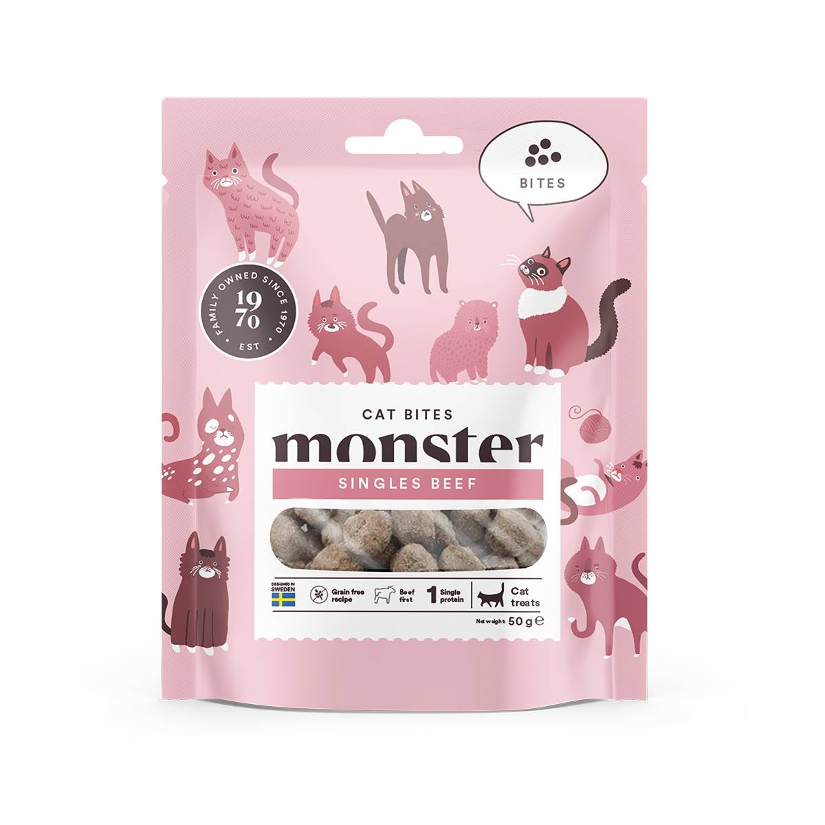 MONSTER Bites kārumi kaķiem, liellops, 50g - Produkta attēls