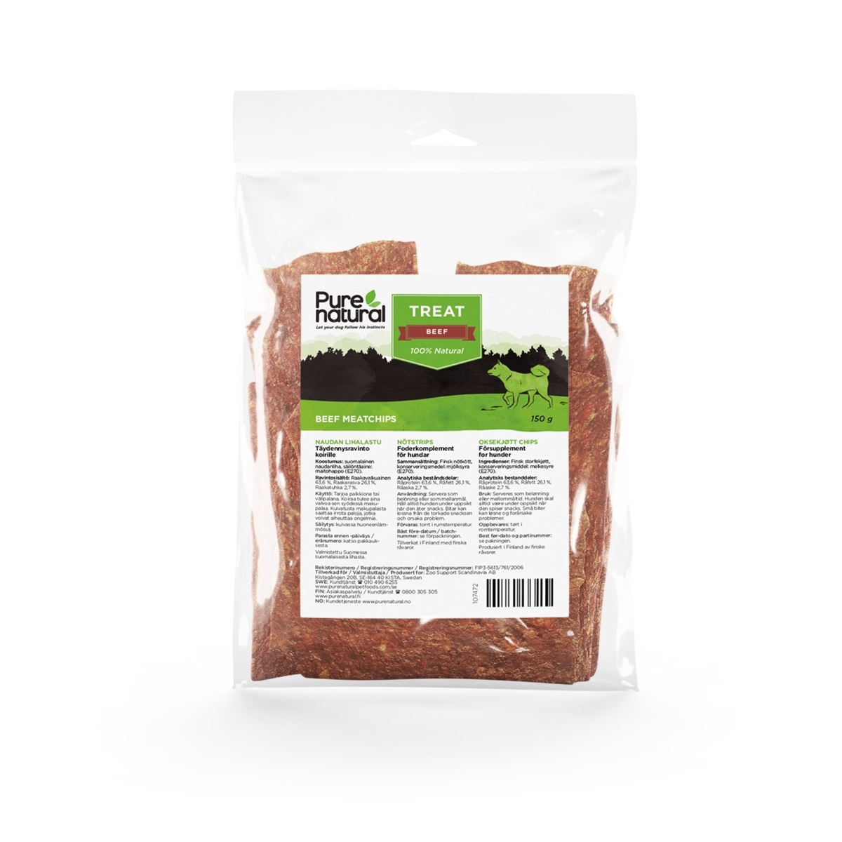 PURENATURAL Meatchips gardums suņiem, liellops, 150g - Produkta attēls