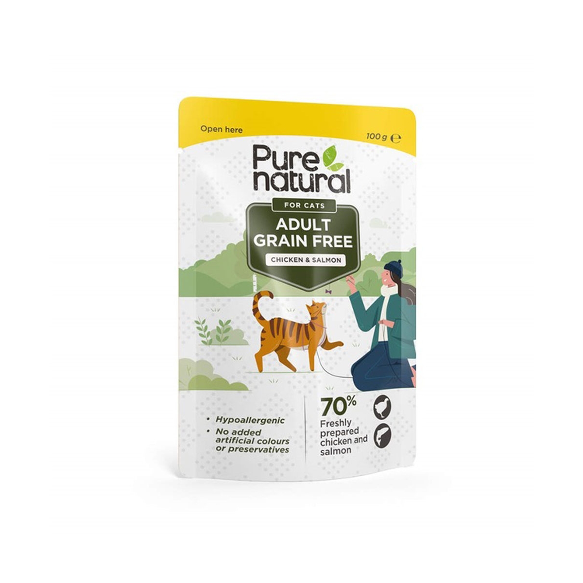PURENATURAL Adult mitrā barība kaķiem, vista/lasis, 100g - Produkta attēls