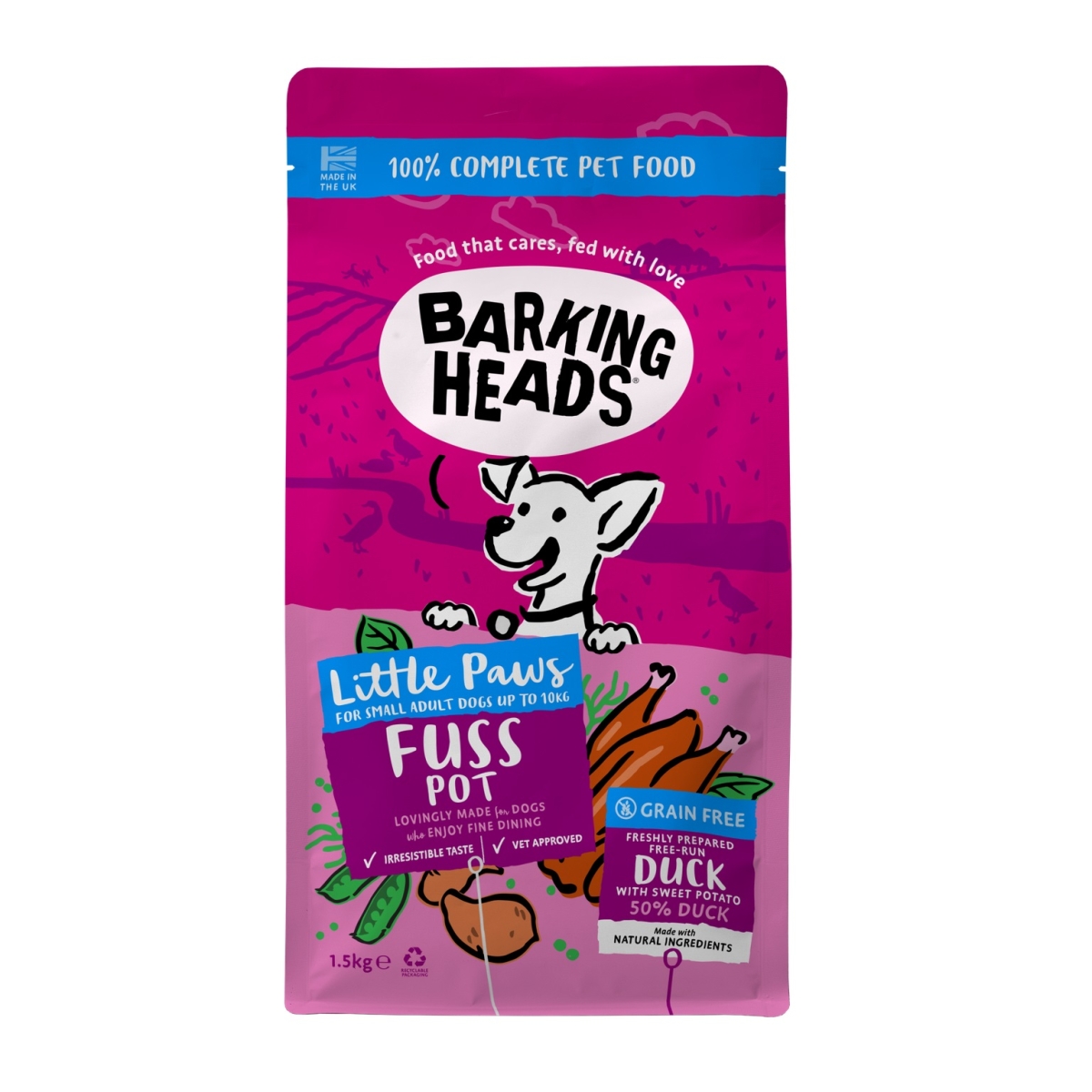 BARKING HEADS Little Paws Duck sausā barība suņiem, pīle, 1,5kg - Produkta attēls