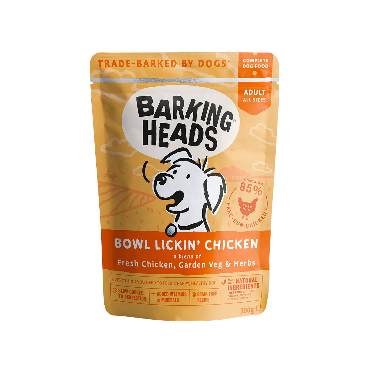BARKING HEADS Bowl Lickin Chicken mitrā barība suņiem,vista, 300g - Produkta attēls