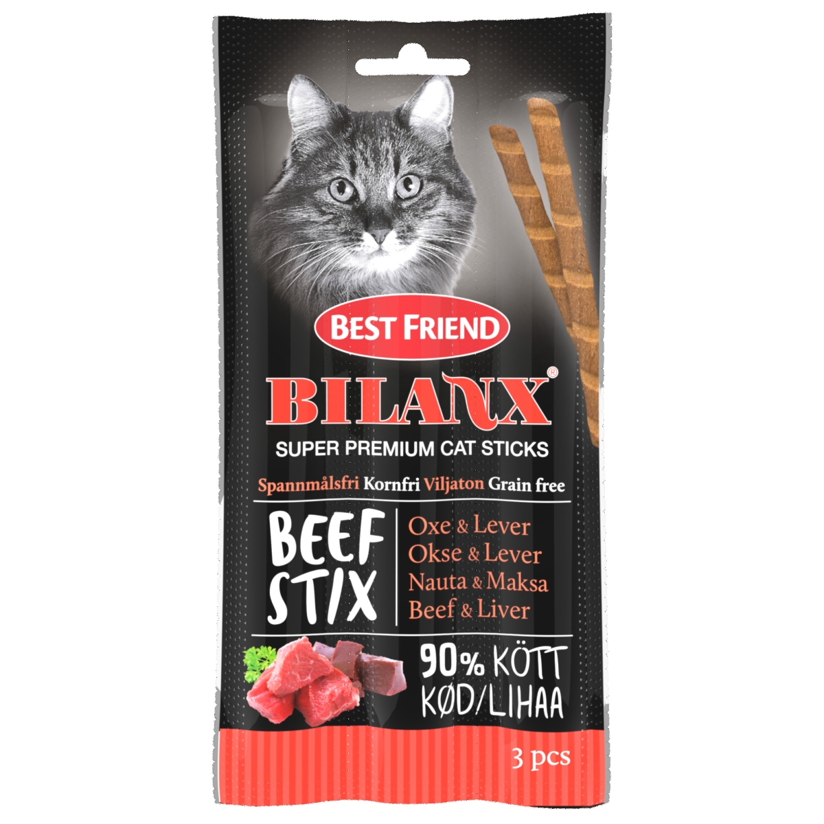 BF Bilanx Meat Stix gardums kaķiem, ar liellopu 3 X 15 g - Produkta attēls