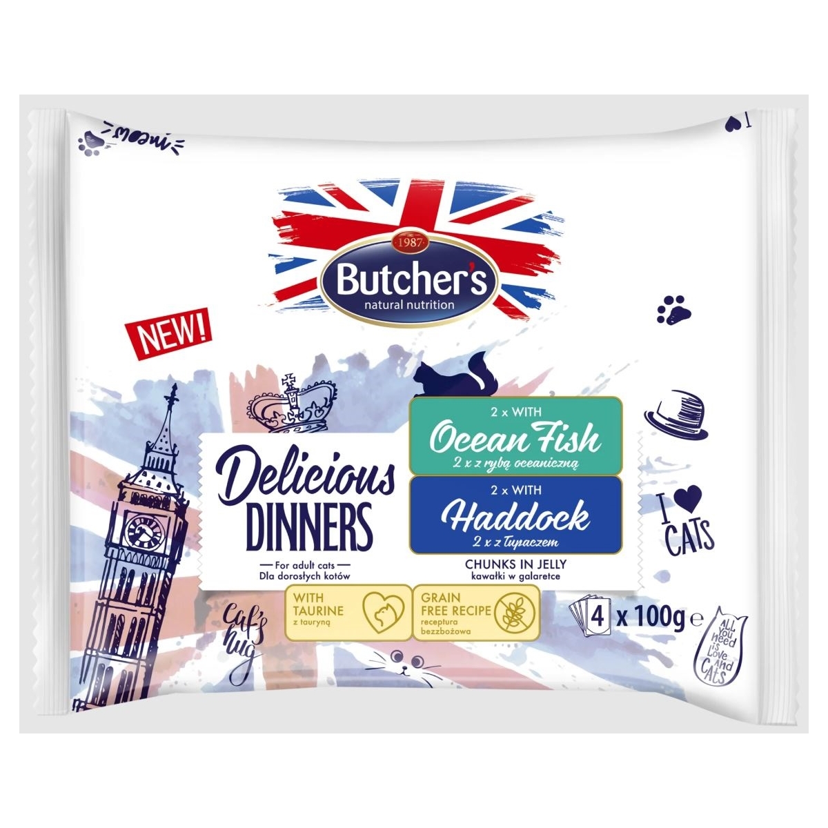 BUTCHERS Delicious Dinner mitrās barības izlase kaķiem 4x100g - Produkta attēls