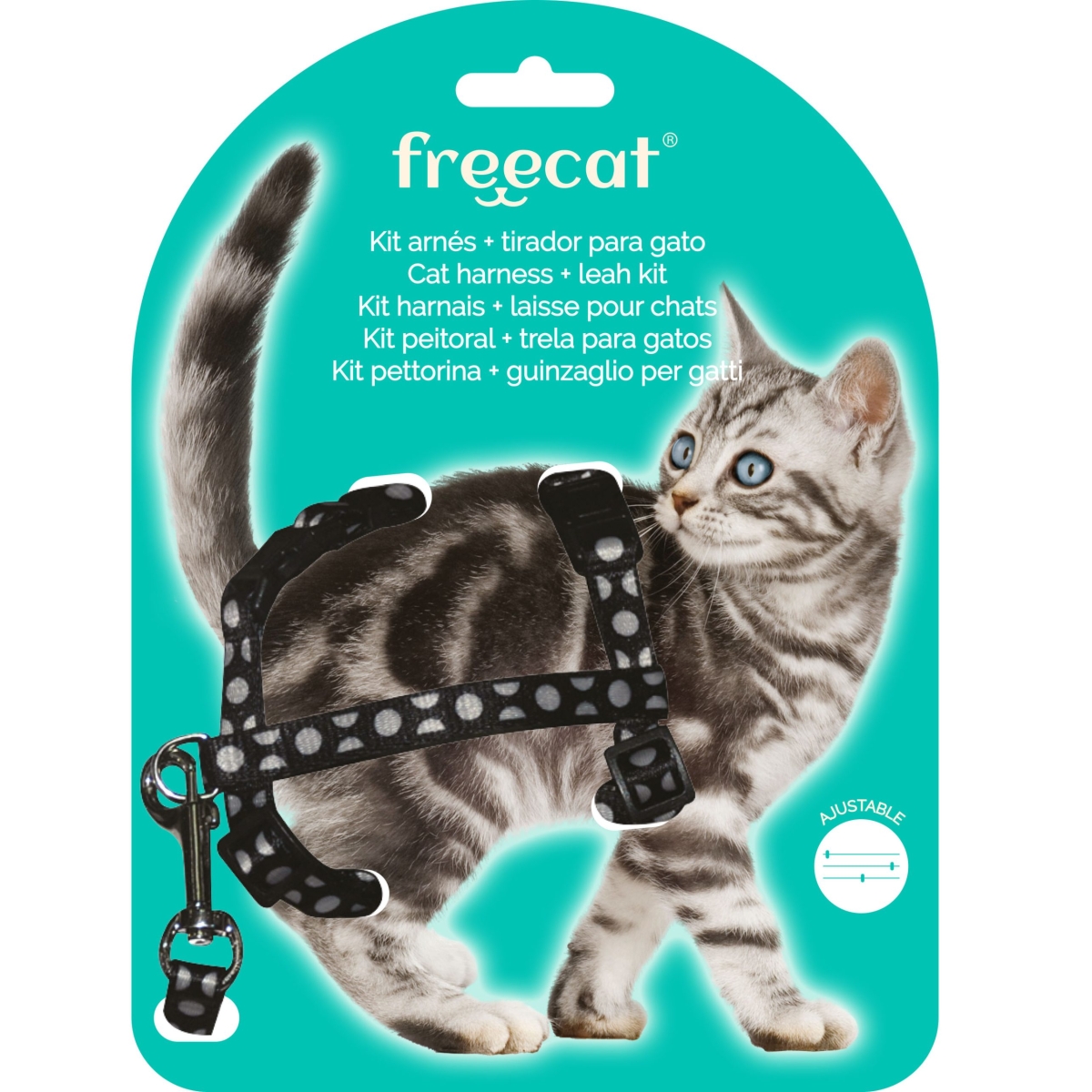 FREECAT  krūšu siksna ar pavadu kaķiem, melna - Produkta attēls