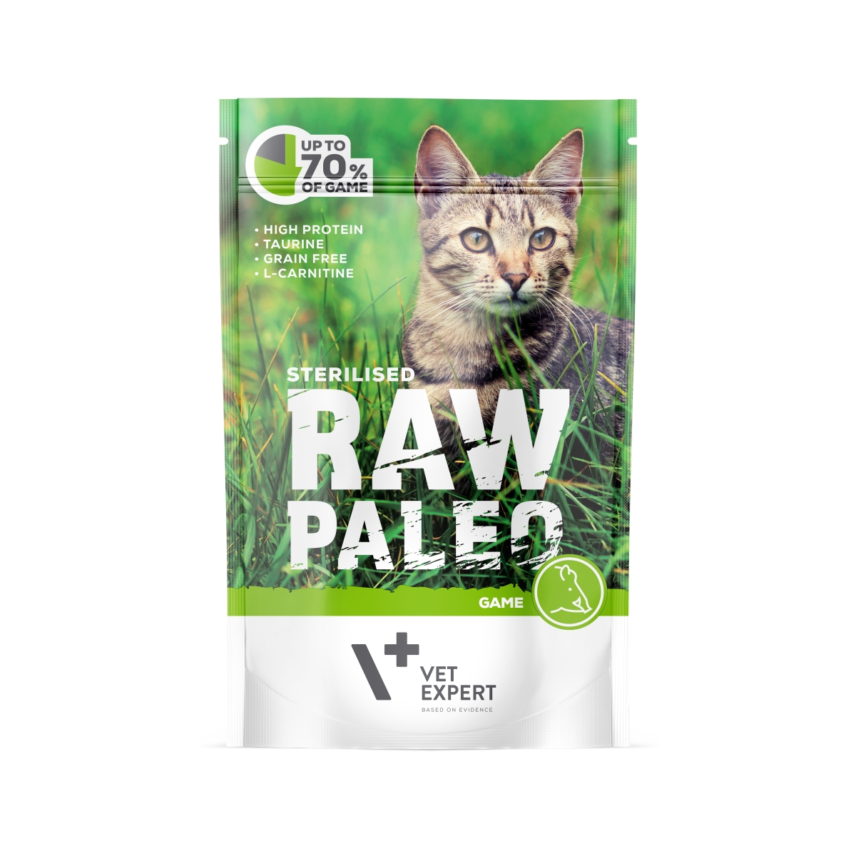 RAW PALEO mitrā barība sterilizētiem kaķiem ar medījumu, 100g - Produkta attēls