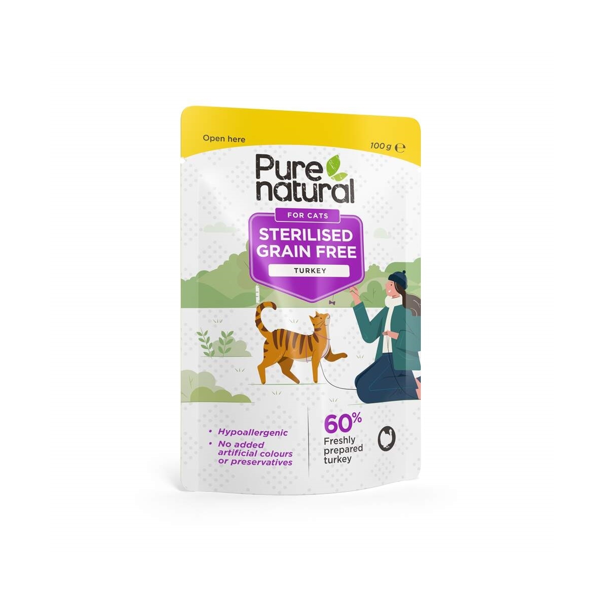 PURENATURAL mitrā barība steriliz.kaķiem, tītars, 100g - Produkta attēls
