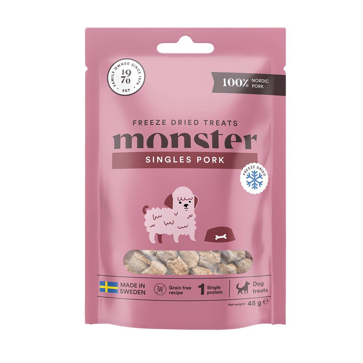 MONSTER liofilizēts gardums suņiem, cūkgaļa, 45g - Produkta attēls