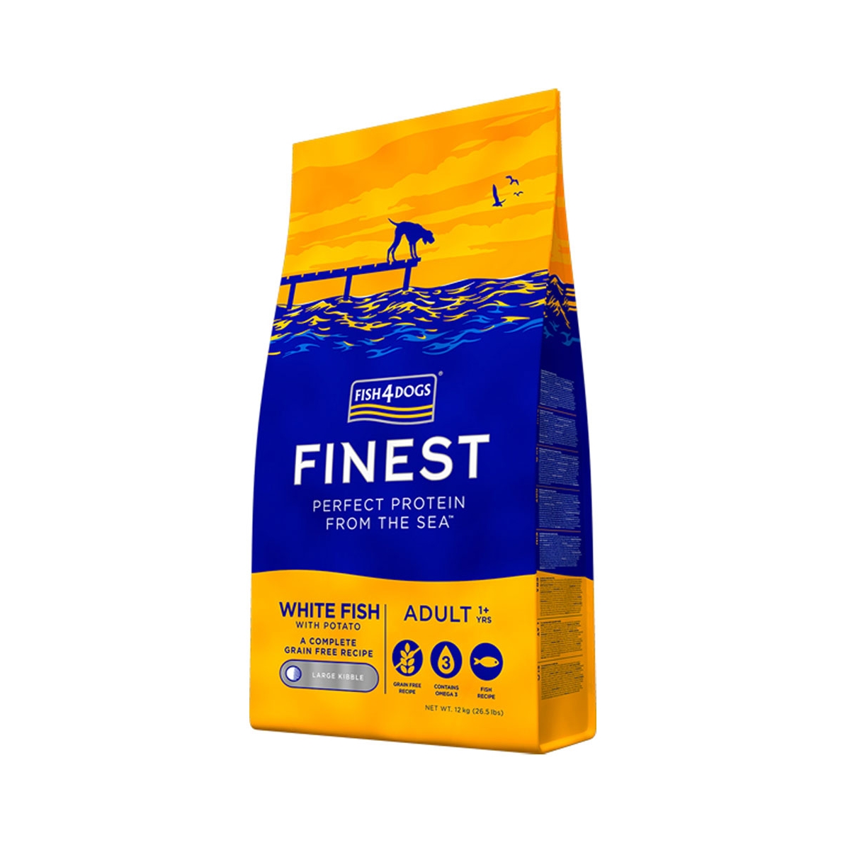 FISH4DOGS Adult sausā barība suņiem baltās zivis/kartupelis, 1,5 kg - Produkta attēls