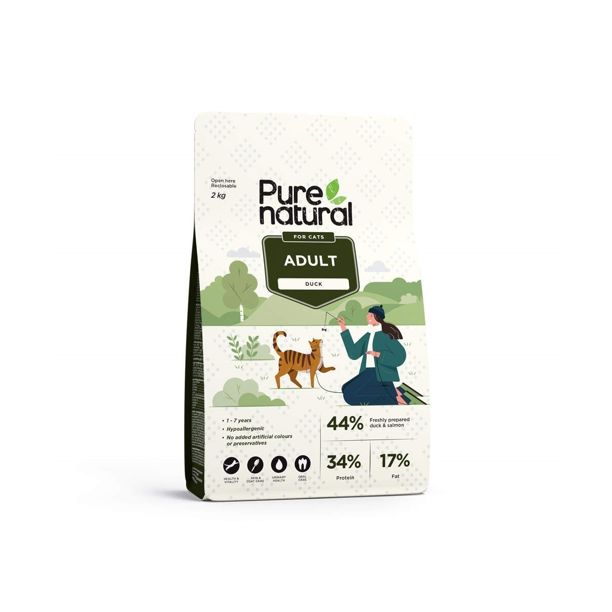 PURENATURAL sausā barība kaķiem, pīle, 2kg - Produkta attēls 1
