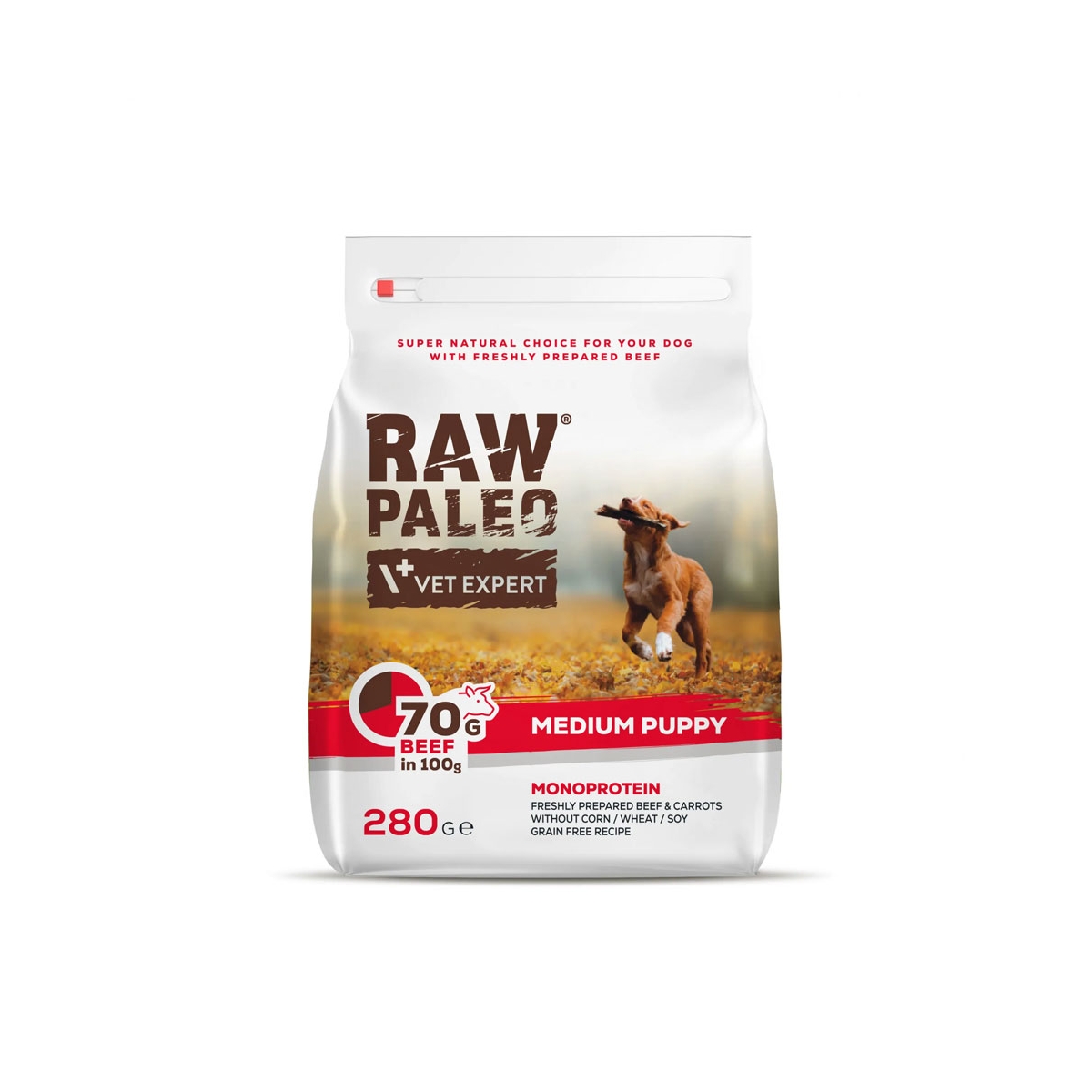 RAW PALEO Puppy Medium sausā barība kucēniem ar liellopa gaļu, 280 g - Produkta attēls
