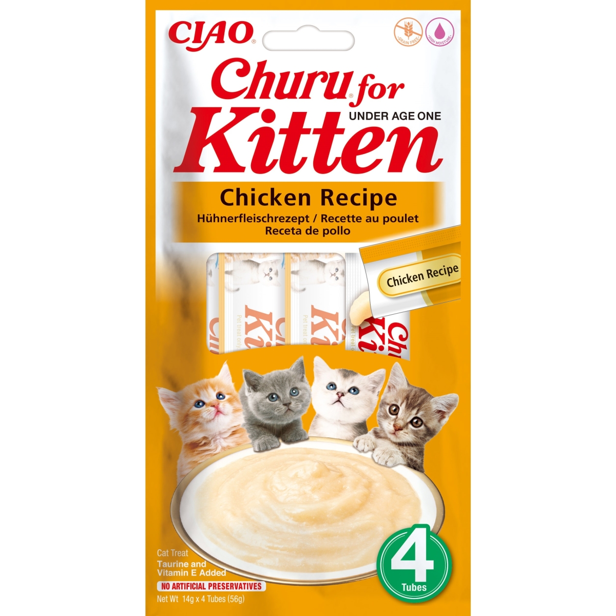 CHURU Ciau biezenis kaķēniem, vistas, 14g x 4gb - Produkta attēls