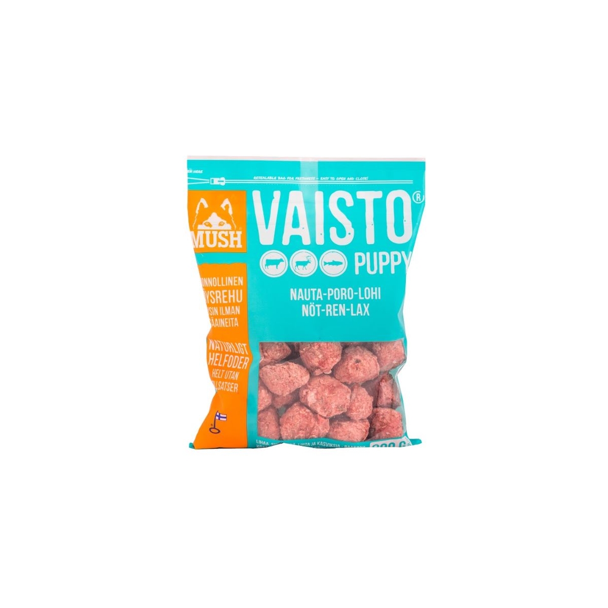 Mush Vaisto barība kucēniem ar teļa/brieža gaļu/lasi, 800 g - Produkta attēls
