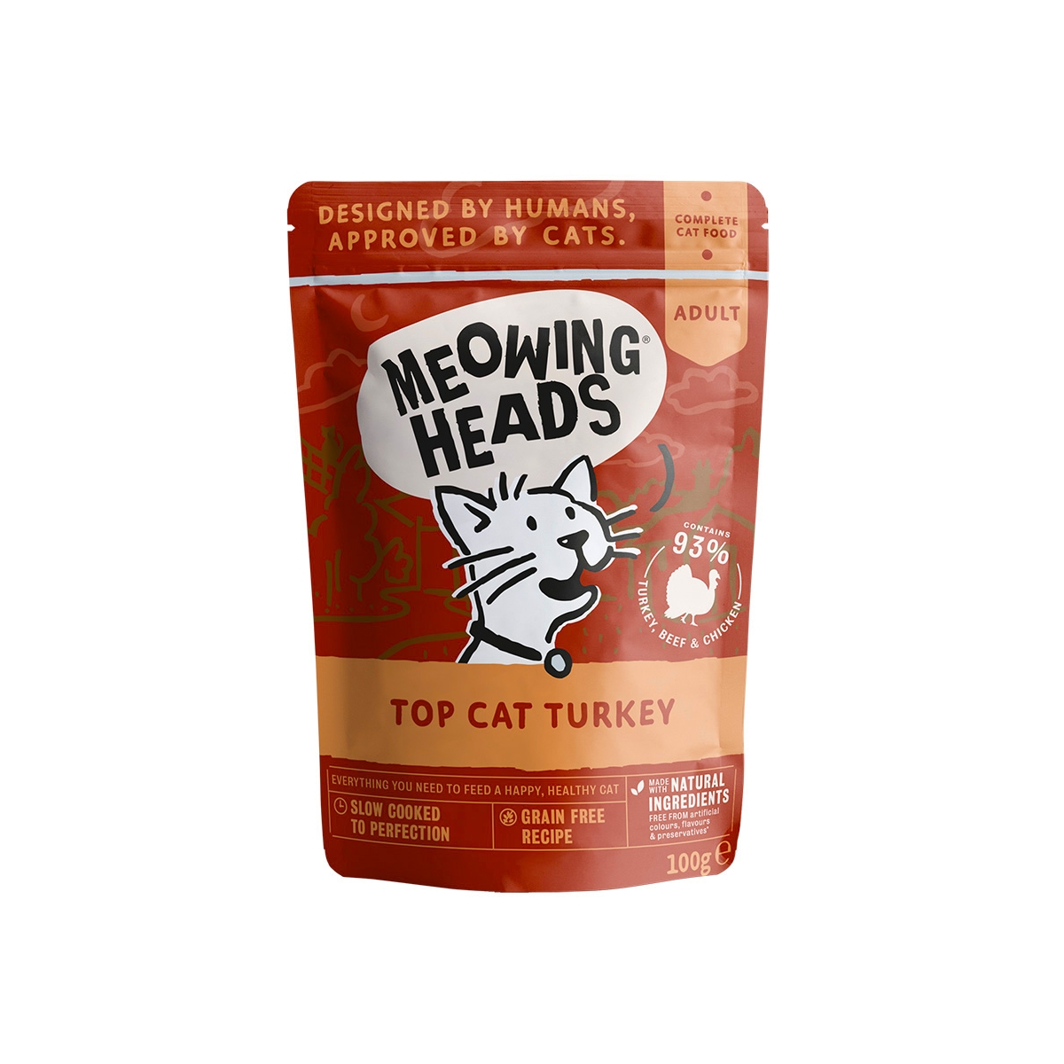 MEOWING HEADS Top-Cat mitrā barība kaķiem, tītars, 100g - Produkta attēls
