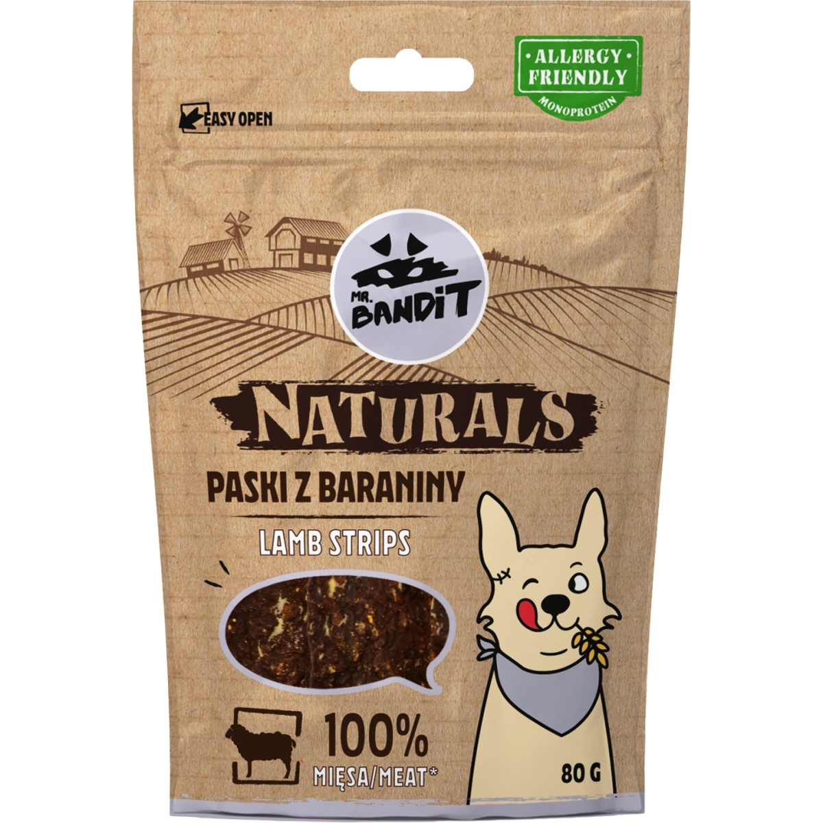 MR.BANDIT Naturals jēra gaļas sloksnītes 80g