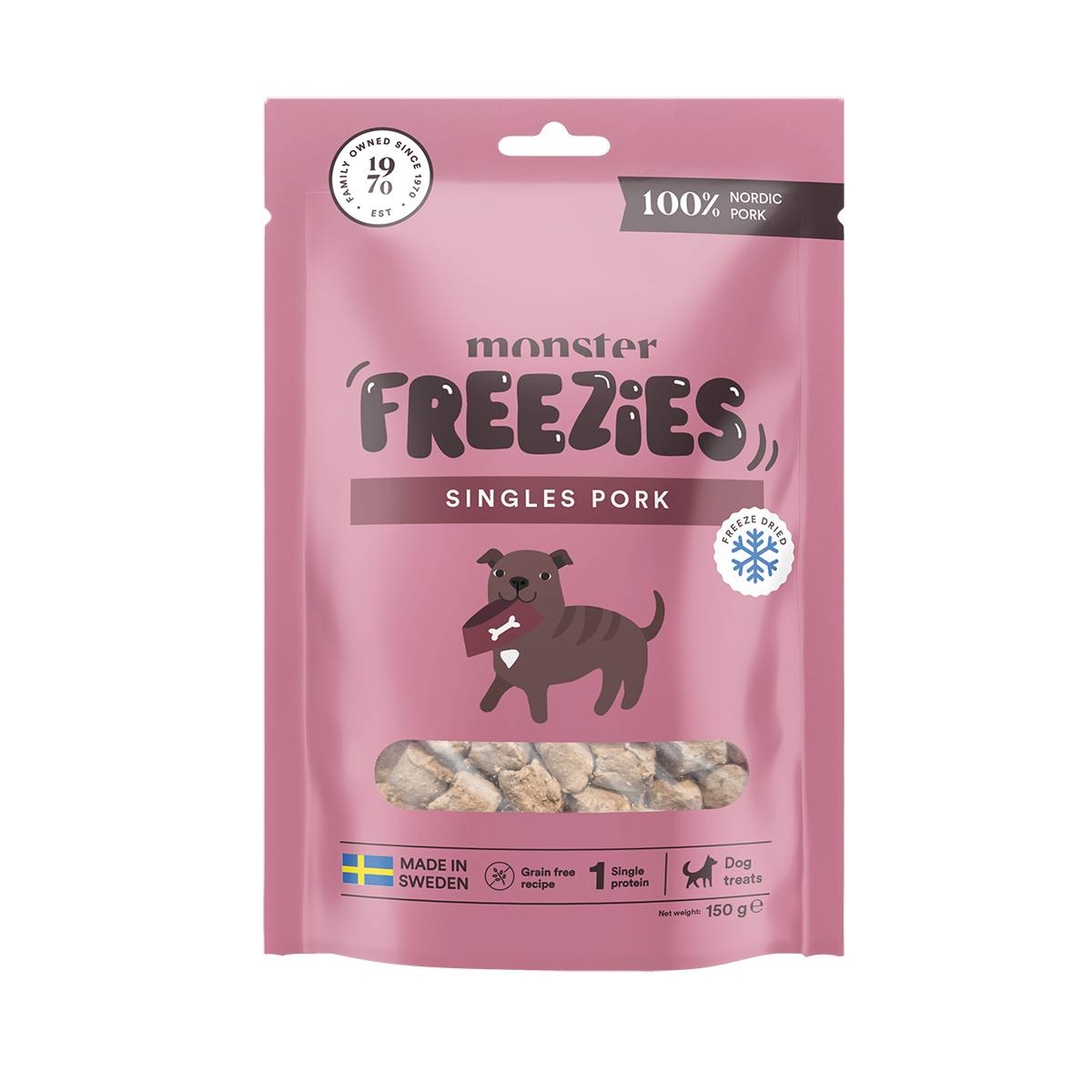 MONSTER liofilizēti kārumi suņiem, cūkgaļa, 150g - Produkta attēls