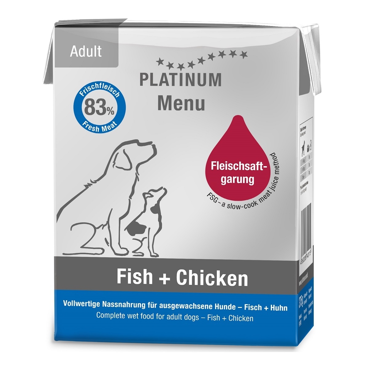PLATINUM mitrā barība suņiem, zivis/vista, 375g - Produkta attēls
