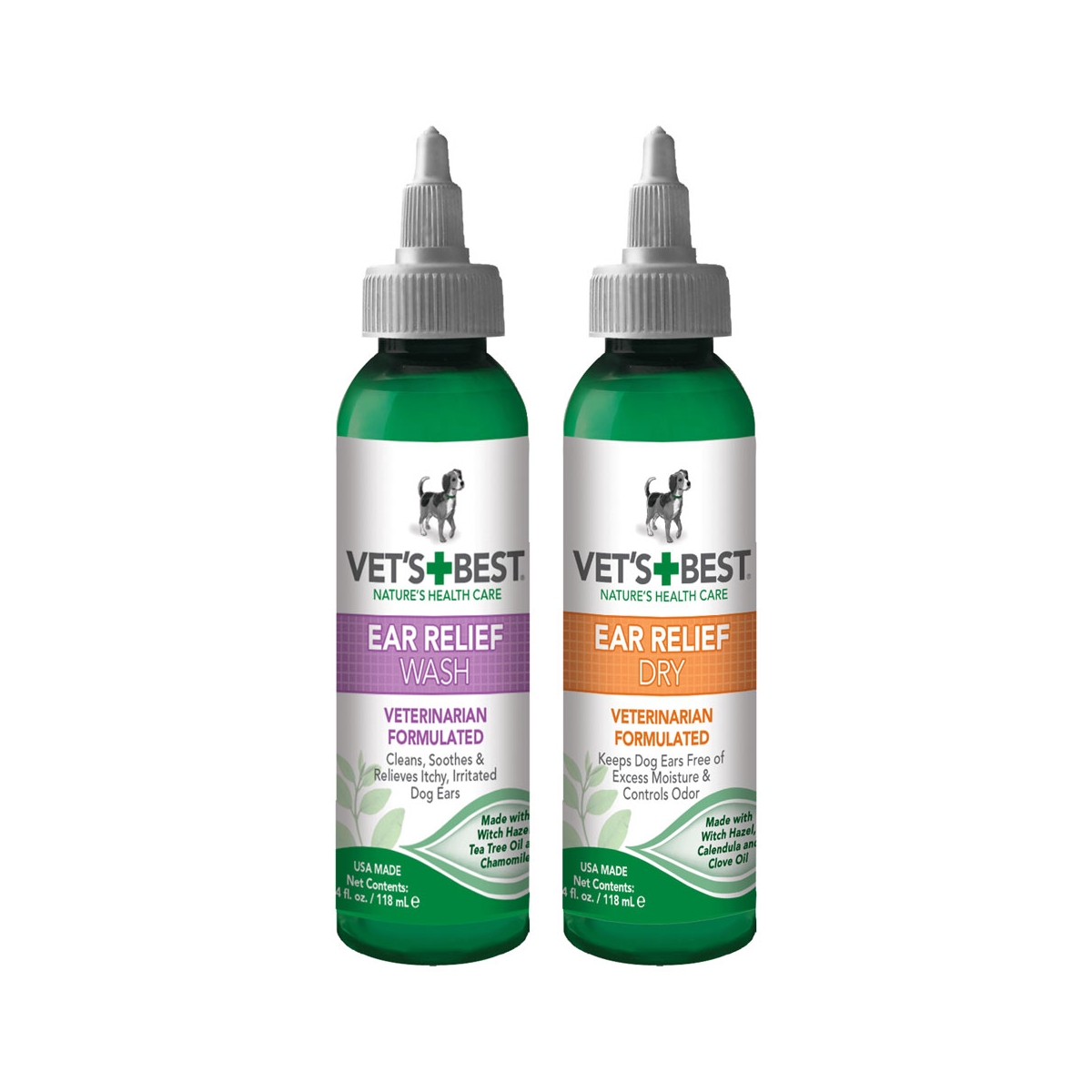 Vets Best Wash+dry  līdzeklis suņu ausu aprūpei, 120 ml - Produkta attēls