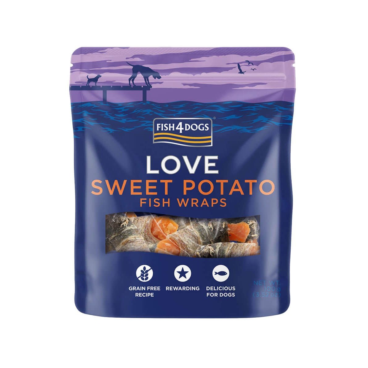 FISH4DOGS Love kārumi suņiem, saldais kartupelis, 100 g - Produkta attēls
