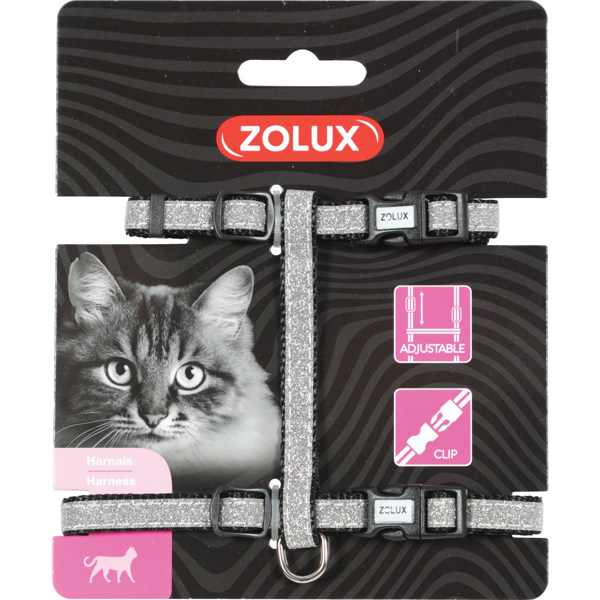 ZOLUX Shiny krūšu siksna kaķiem, melna/sudraba - Produkta attēls