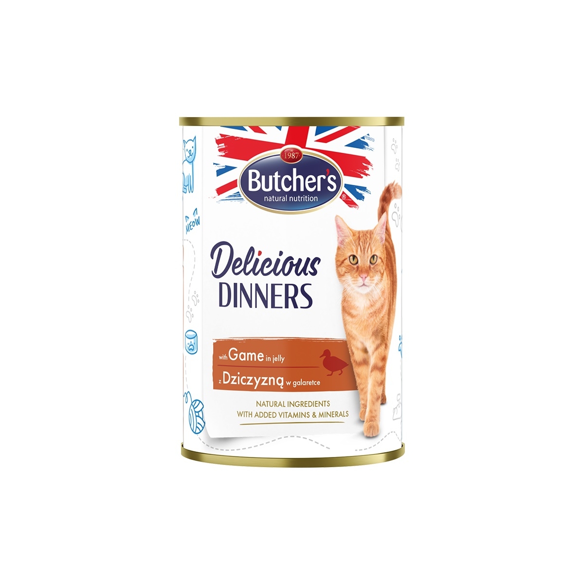 Butcher's Delicious Dinners mitrā barība kaķiem ar medījuma gabaliņiem želejā 400g - Produkta attēls