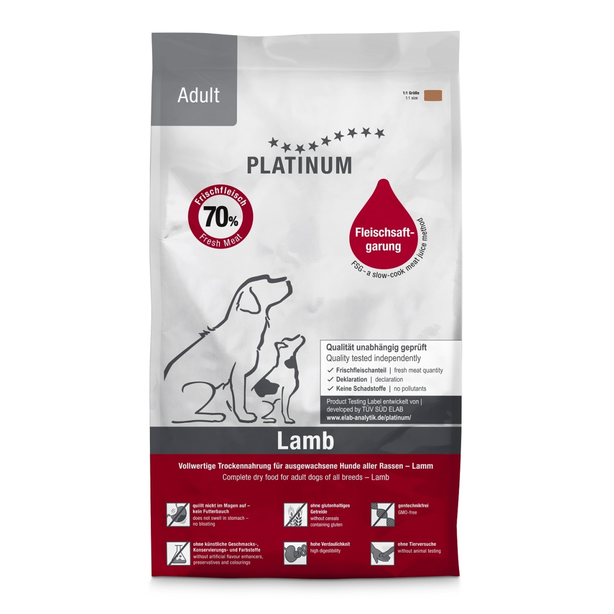PLATINUM Adult sausā barība suņiem, jērs/rīsi, 5kg - Produkta attēls