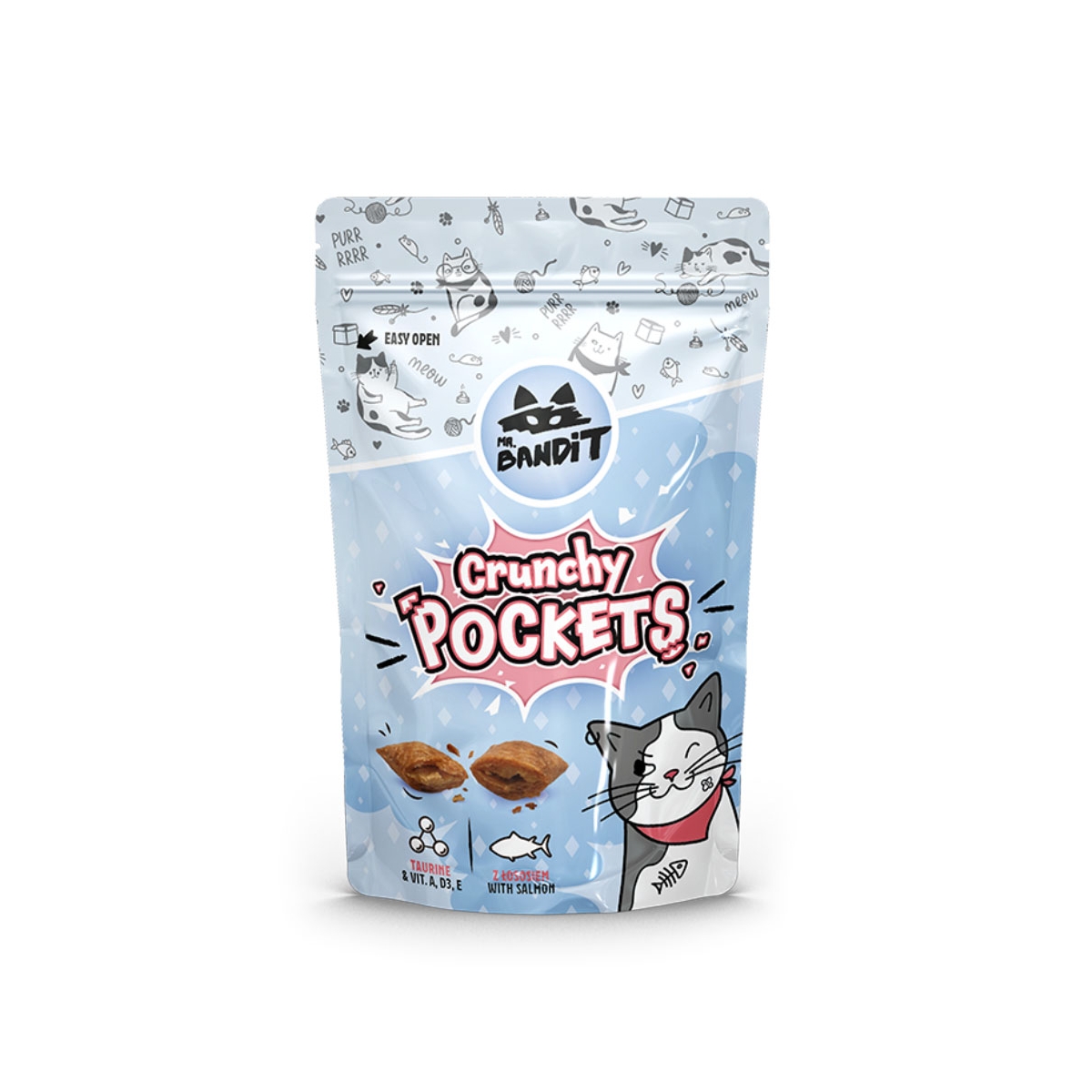 MR.BANDIT Crunchy Pockets kaķiem ar laša pildījumu, 40g - Produkta attēls