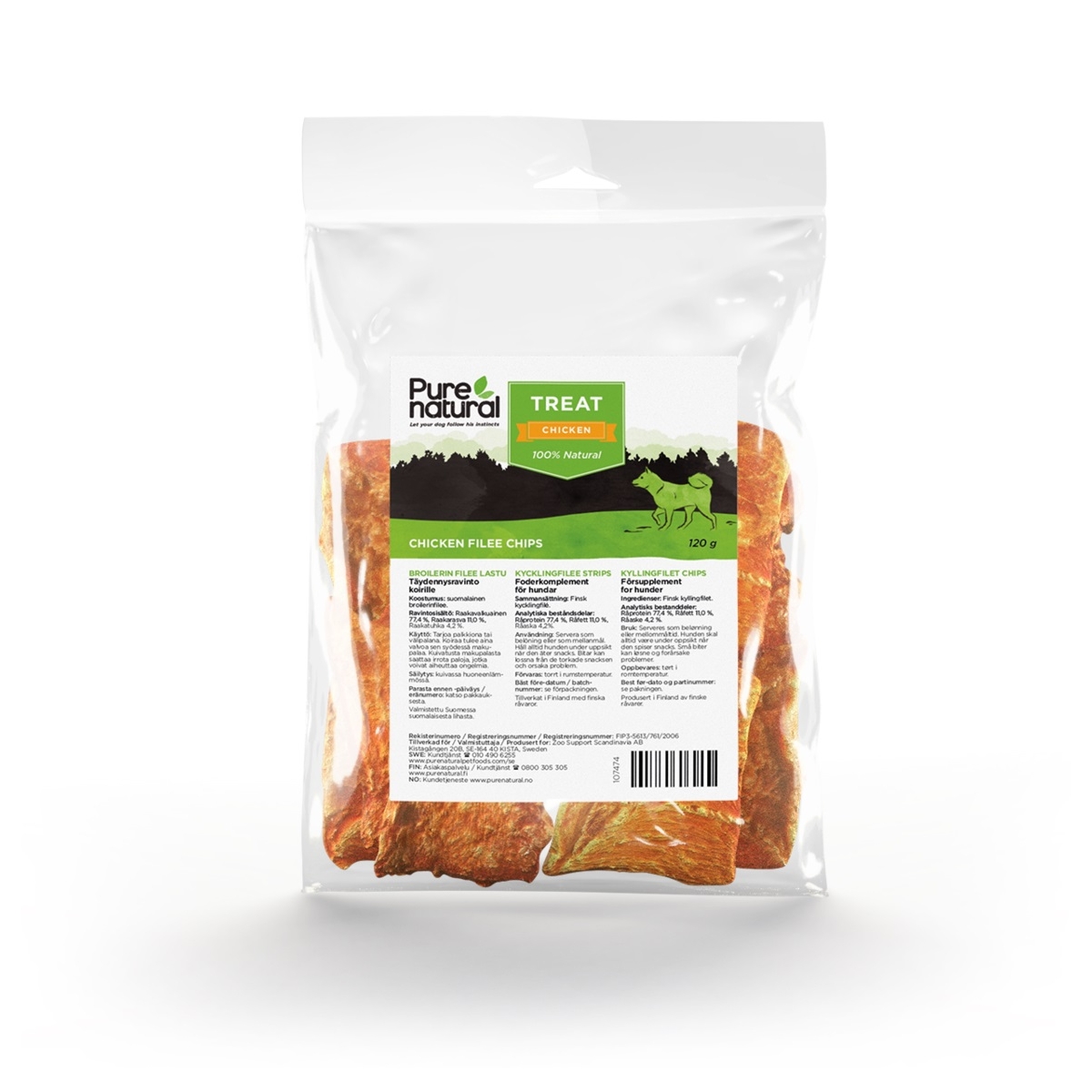 PURENATURAL Chips gardums suņiem, vistas fileja,120g - Produkta attēls