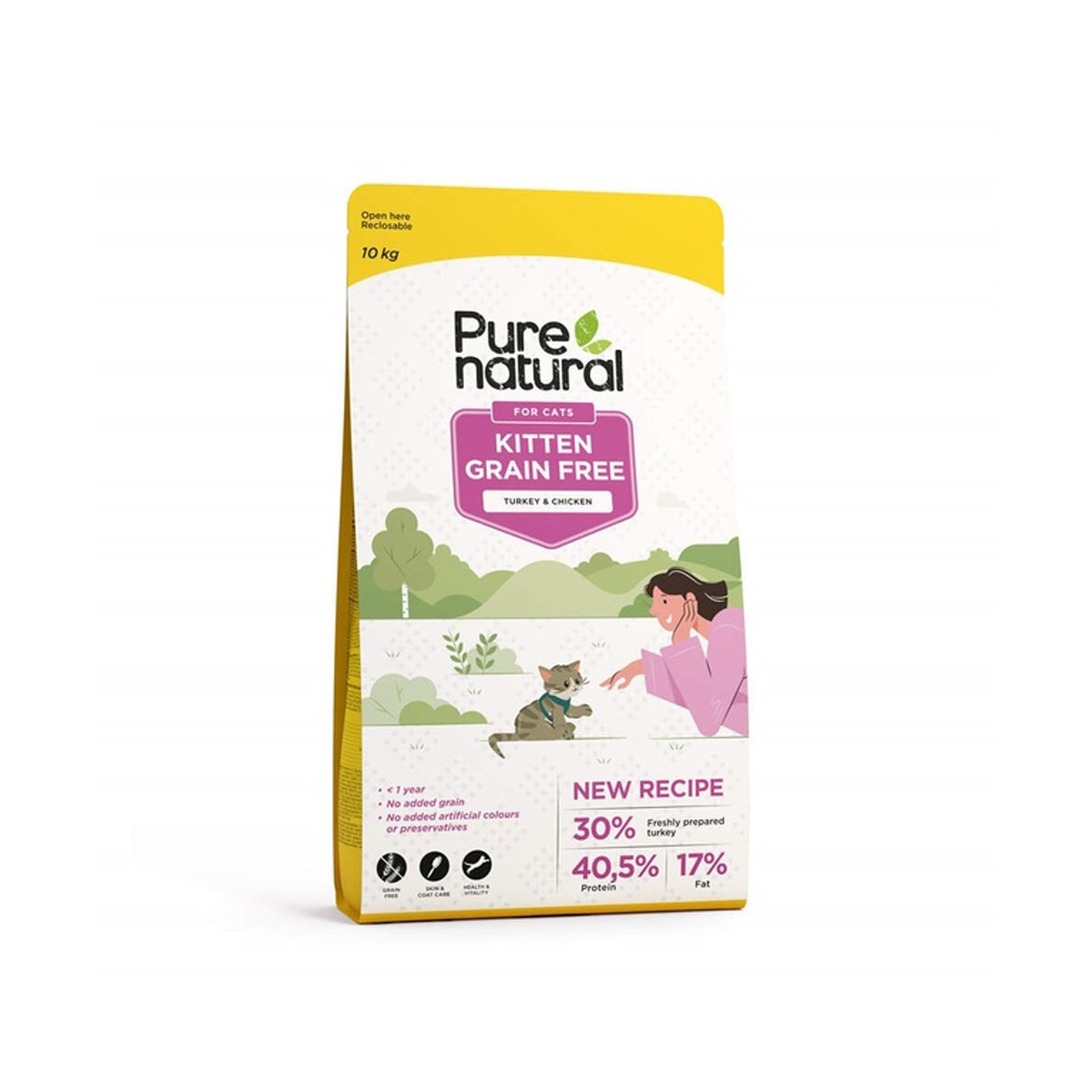 PURENATURAL sausā barība kaķēniem, vista/tītars, 10kg - Produkta attēls