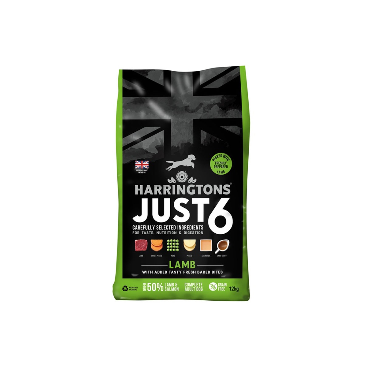 HARRINGTONS Just6 sausā barība suņiem, jērs, 12kg - Produkta attēls