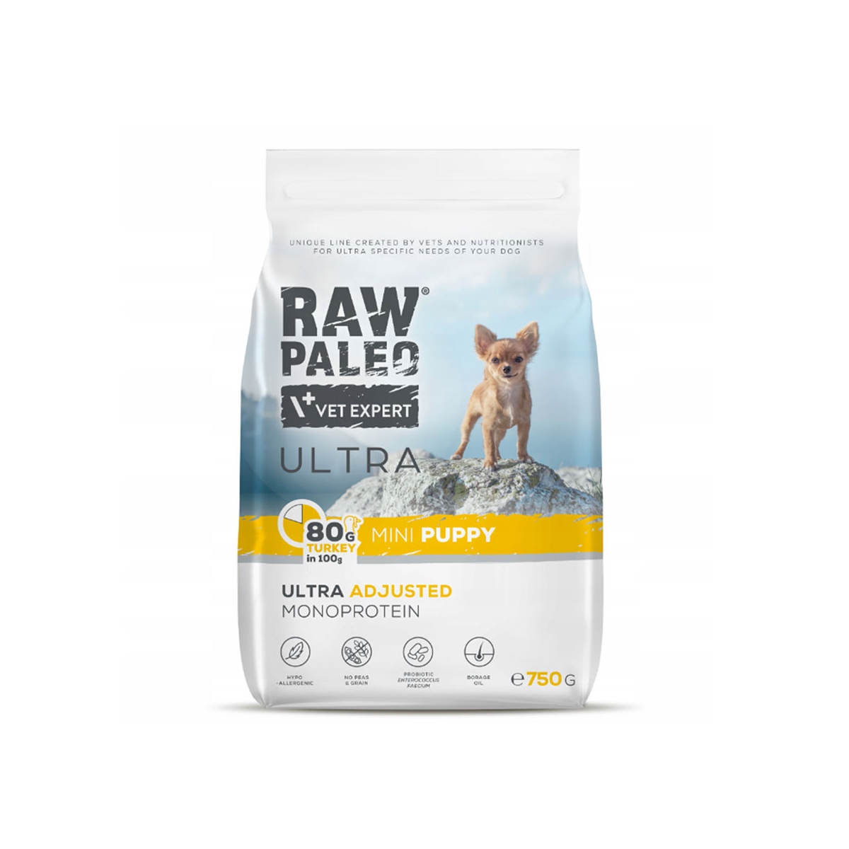 RAW PALEO Ultra Mini sausā barība kucēniem, tītars., 750g - Produkta attēls