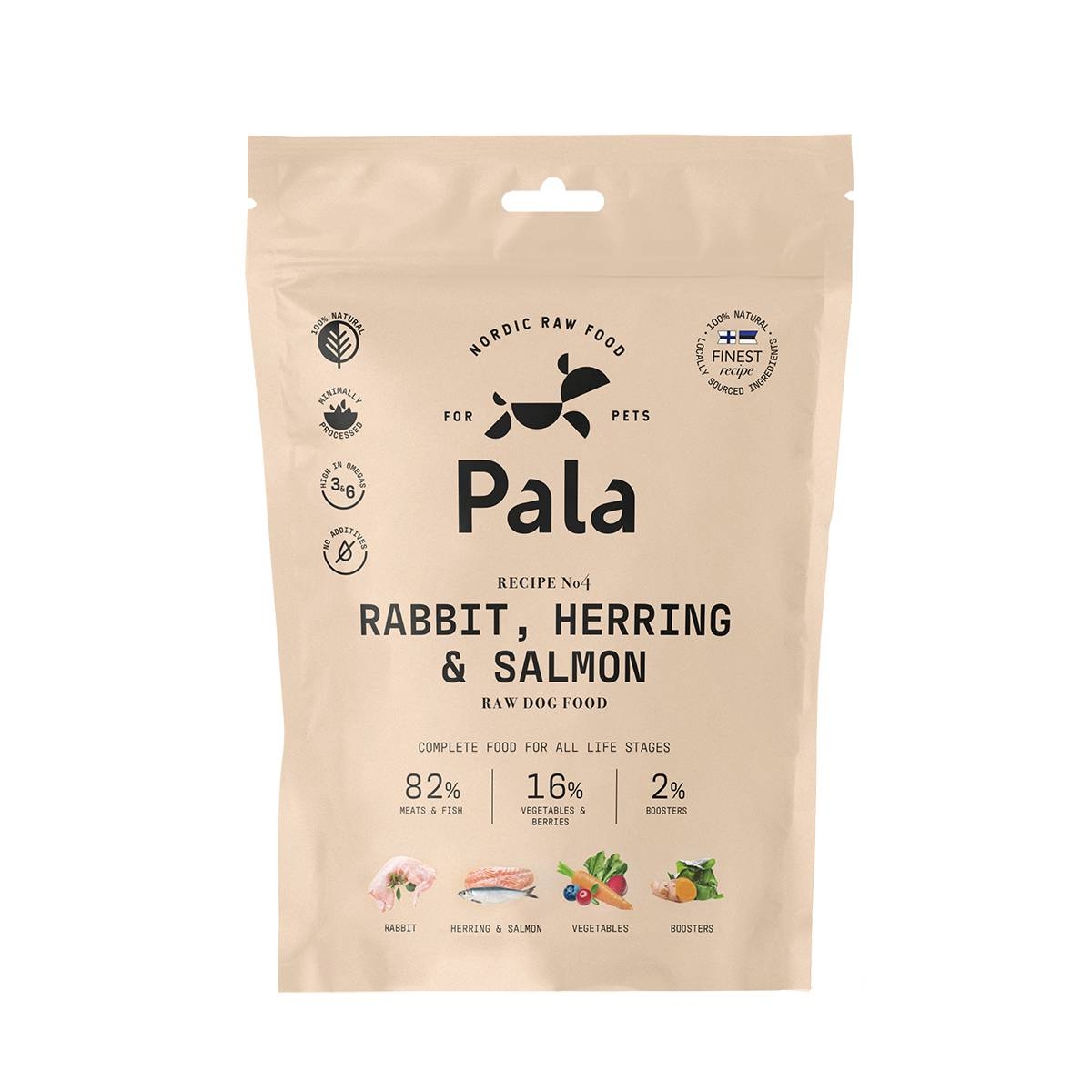 PALA Raw Food kaltēta svaigā barība suņiem trusis/siļķe/lasis 400g - Produkta attēls
