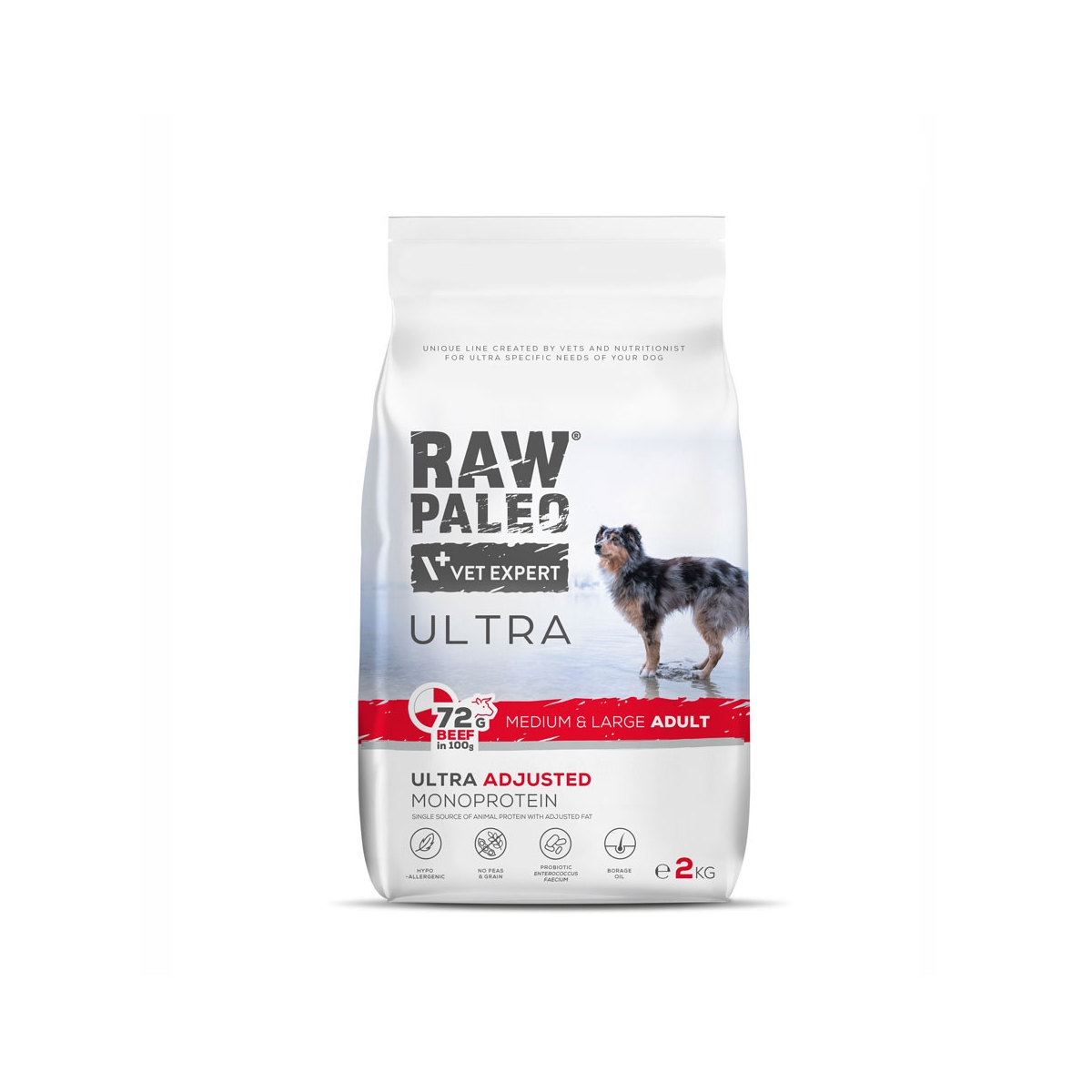 RAW PALEO Ultra Medium/Large sausā barība suņiem, liellops, 2kg - Produkta attēls
