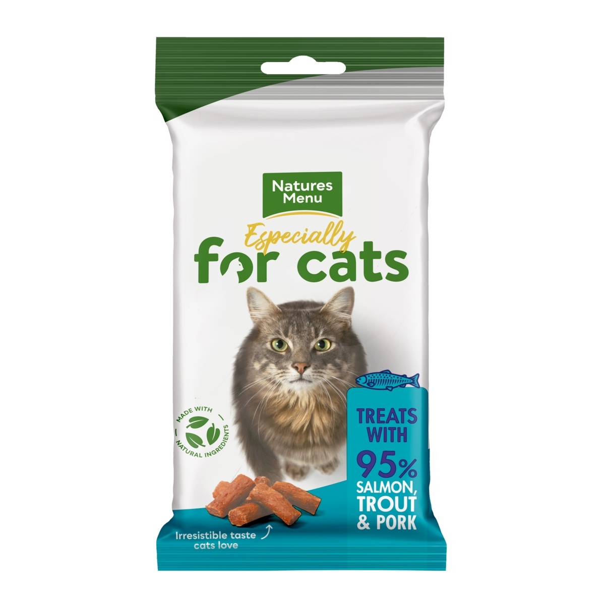 NATURES MENU kārumi kaķiem, cūkgaļa/lasis/forele, 60g - Produkta attēls