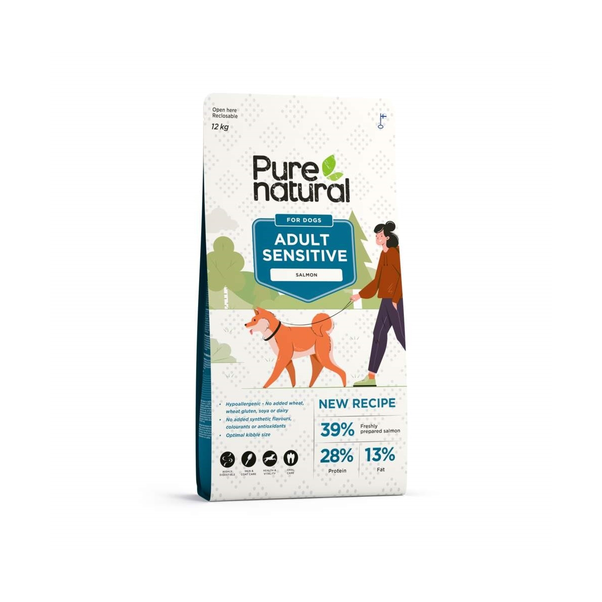 PURENATURAL Sensitive sausā barība pieaugušiem suņiem, lasis, 12kg - Produkta attēls