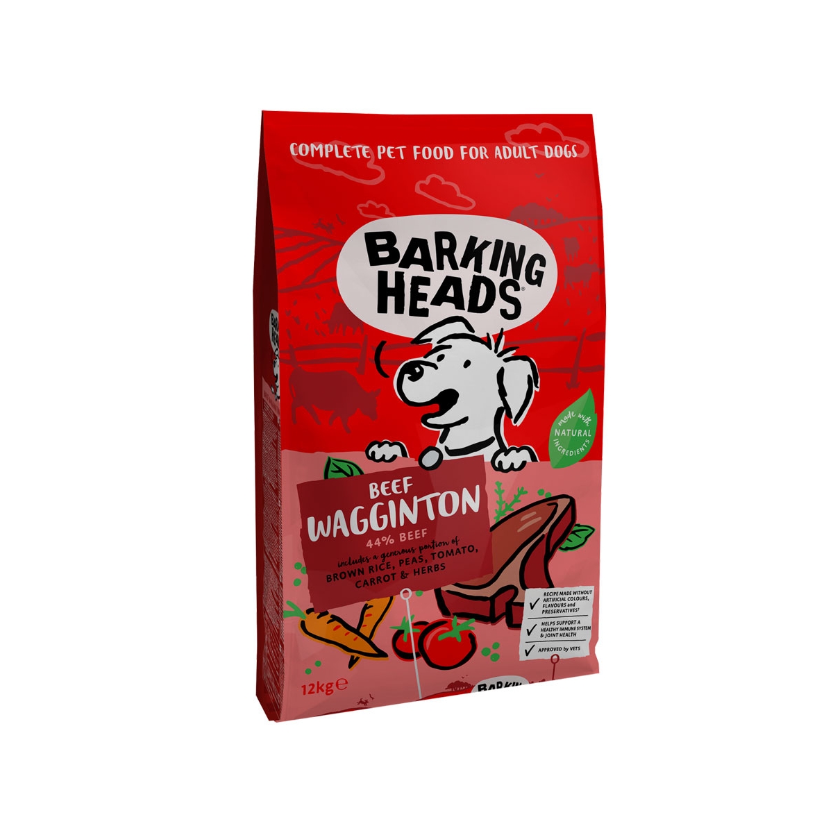 BARKING HEADS Beef Waggington sausā barība suņiem ar liellopu 12 kg - Produkta attēls