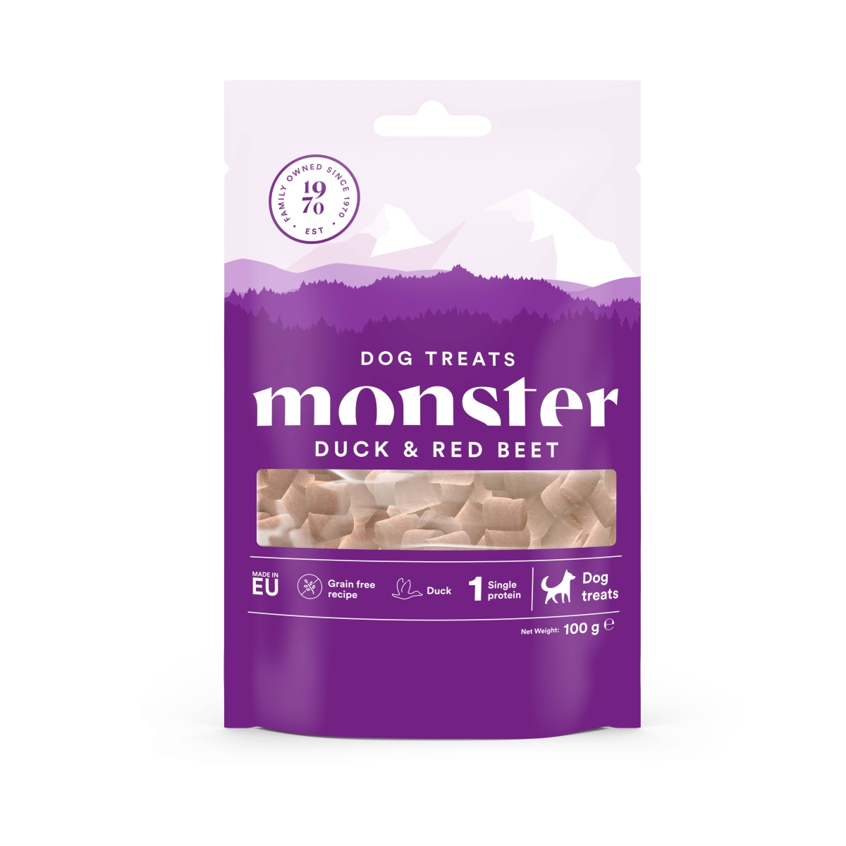 MONSTER gardumi suņiem, pīle/bietes, 100g - Produkta attēls