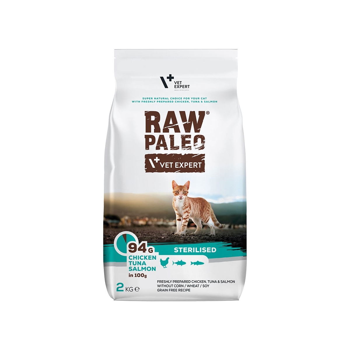 RAW PALEO Sterilised sausā barība kaķiem vista/tuncis/lasis 2kg - Produkta attēls