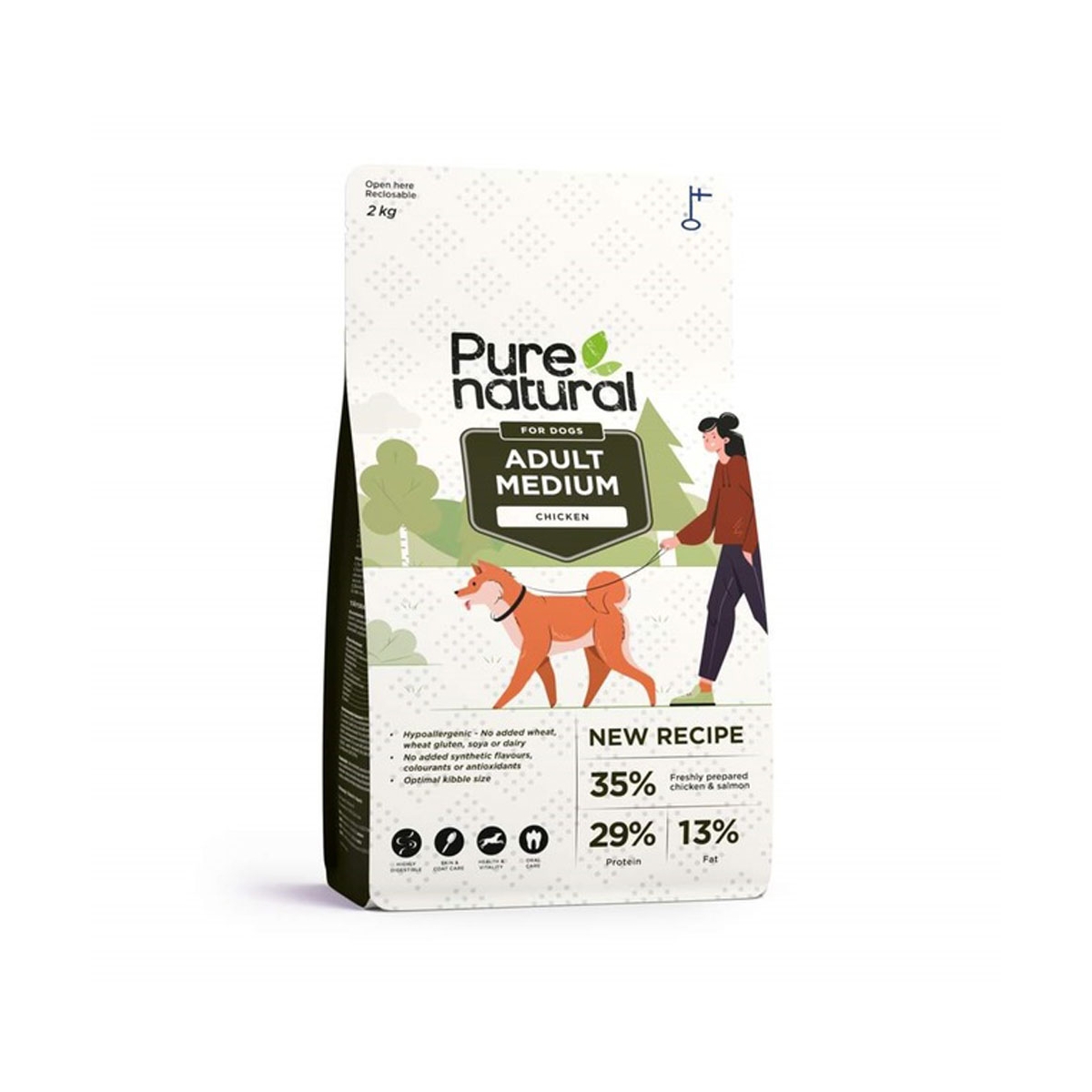 PURENATURAL Medium Adult sausā barība suņiem, vista/lasis, 2kg - Produkta attēls 1
