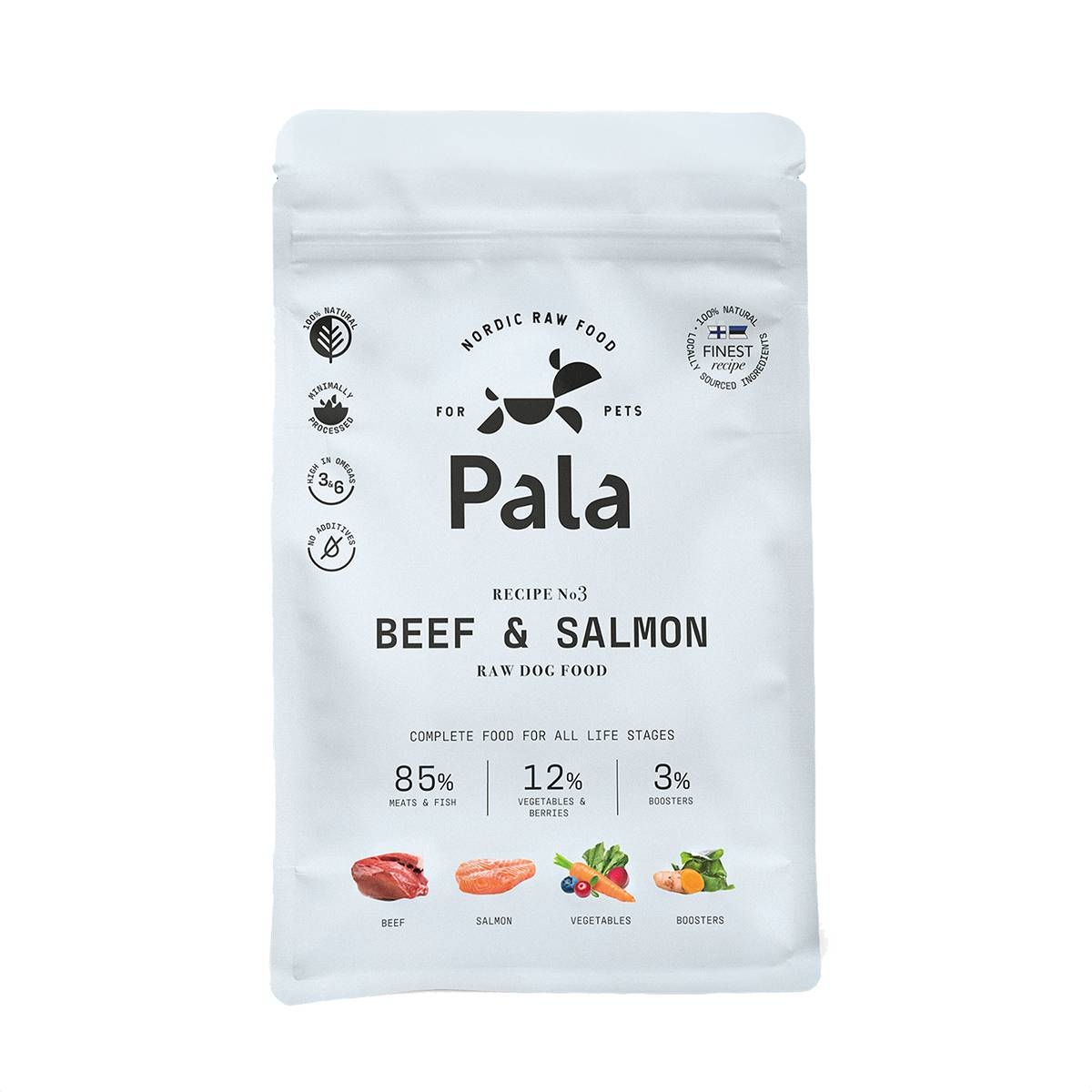 PALA Raw Food kaltēta svaigā barība suņiem, liellops/lasis 1kg - Produkta attēls