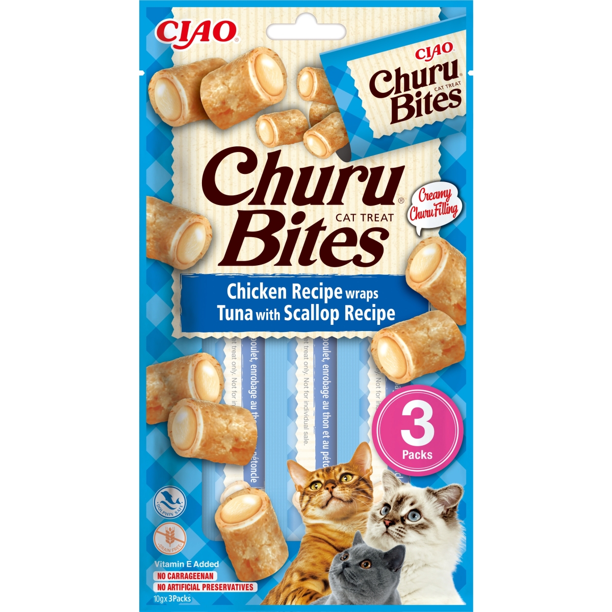 Churu Bites kaķiem vistas rullīši ar tunci/ķemmīšgl.10gx3 N1 - Produkta attēls