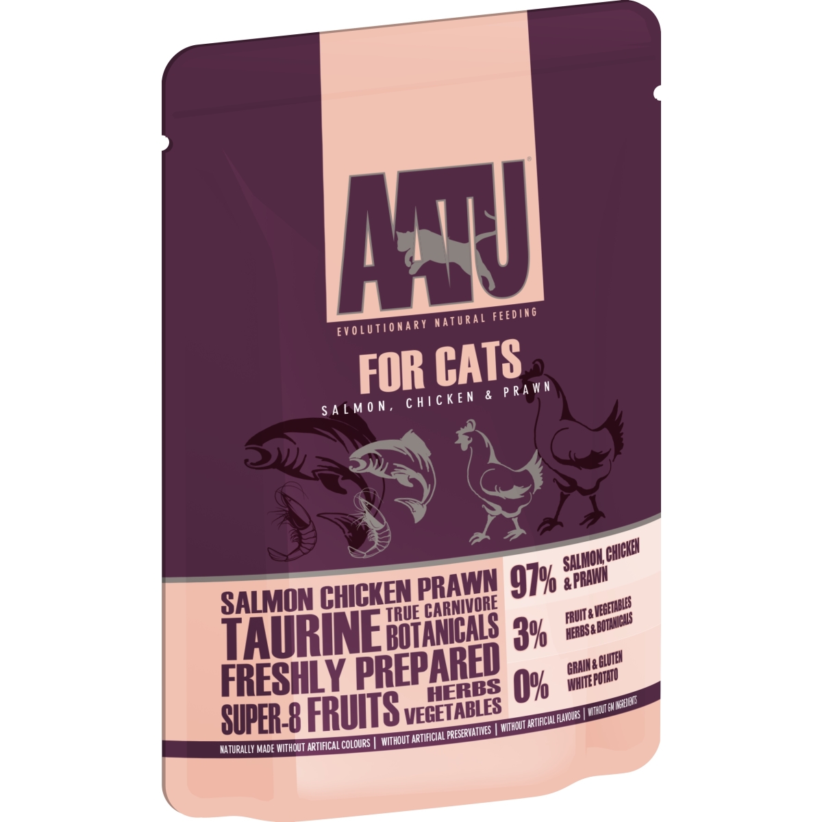 AATU mitrā barība kaķiem lasis/vista/garneles, 85 g - Produkta attēls