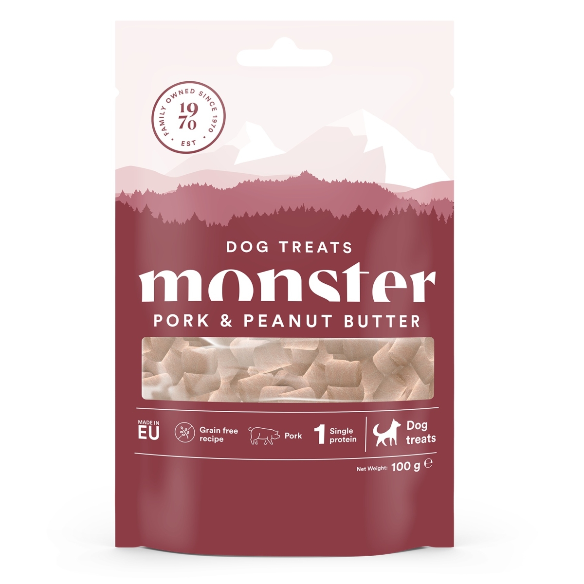 MONSTER gardumi suņiem, cūkgaļa/zemesriekstu sviests, 100g - Produkta attēls
