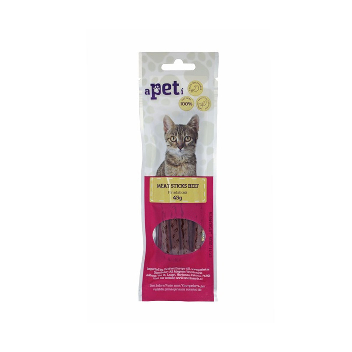 APETI liellopa gaļas nūjiņas kaķiem 45g - Produkta attēls