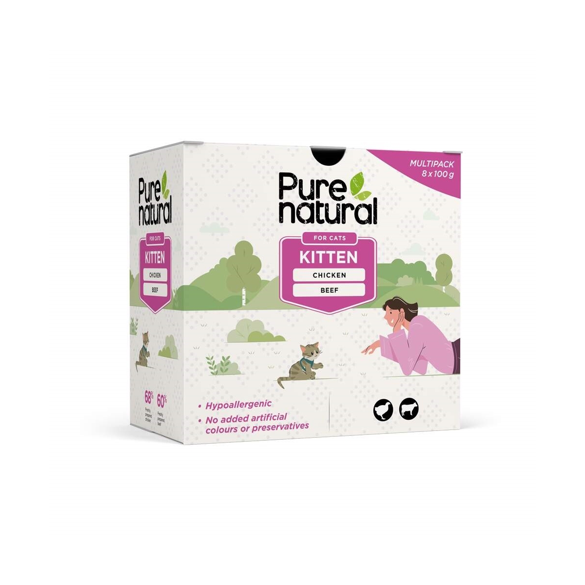 PURENATURAL Multipaka mitrā barība kaķēniem, 8 x 100g - Produkta attēls