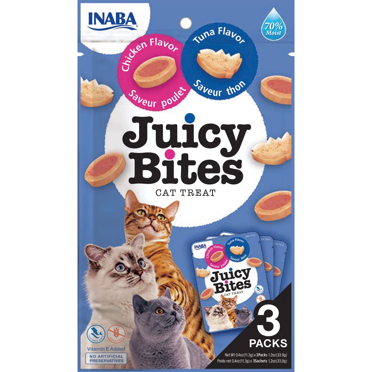 CHURU Juicy Bites kārumi kaķiem, vista/tuncis, 3 x 11,3 g - Produkta attēls