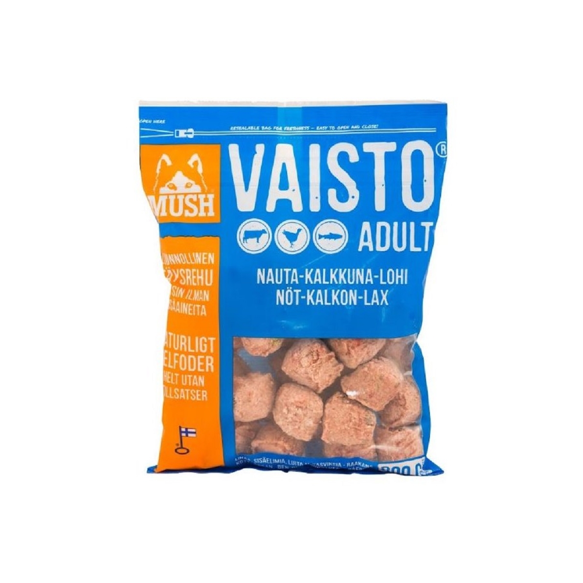 Mush Vaisto suņu barība ar teļa/tītara gaļu un lasi, 800 g - Produkta attēls