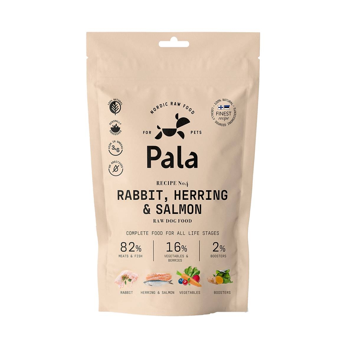 PALA Raw Food kaltēta svaigā barība suņiem trusis/siļķe/lasis 100g - Produkta attēls